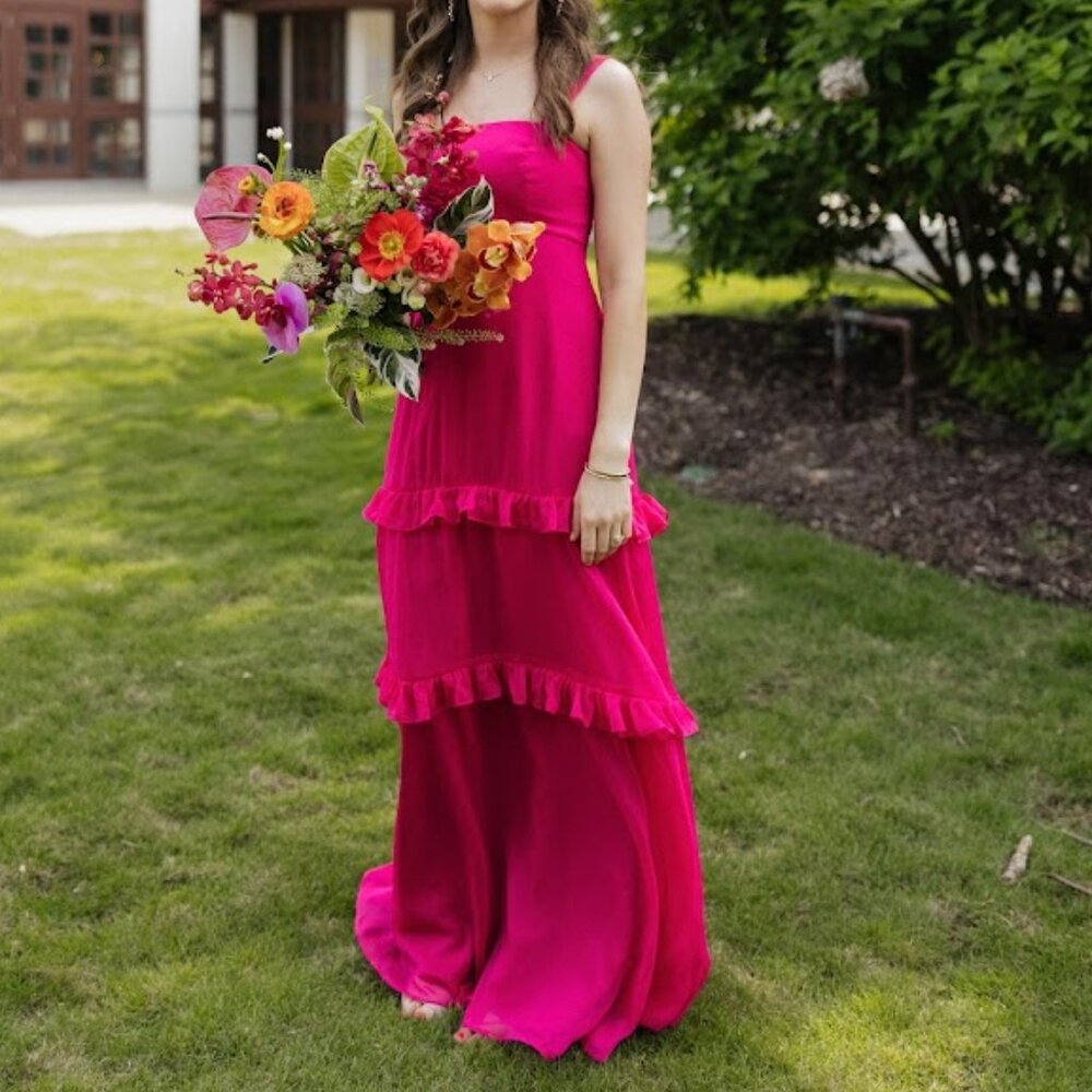 Dessy Bowed Tie-Shoulder Chiffon Dress with Tiered Ruffle Skirt Tutti Frutti 2